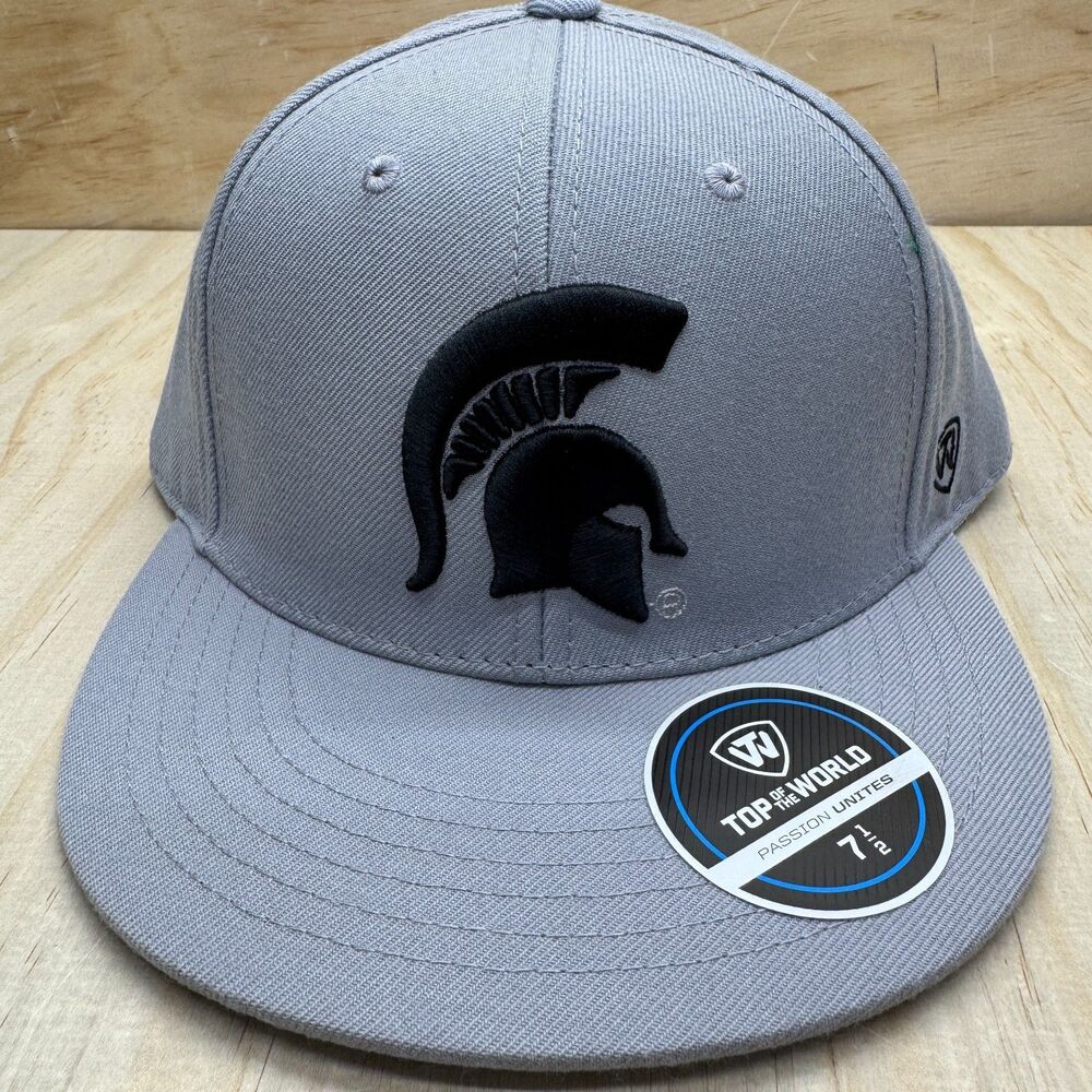 NEW Michigan State Spartans Top of the World Fitted Hat Gray Black Sz 7 1/2